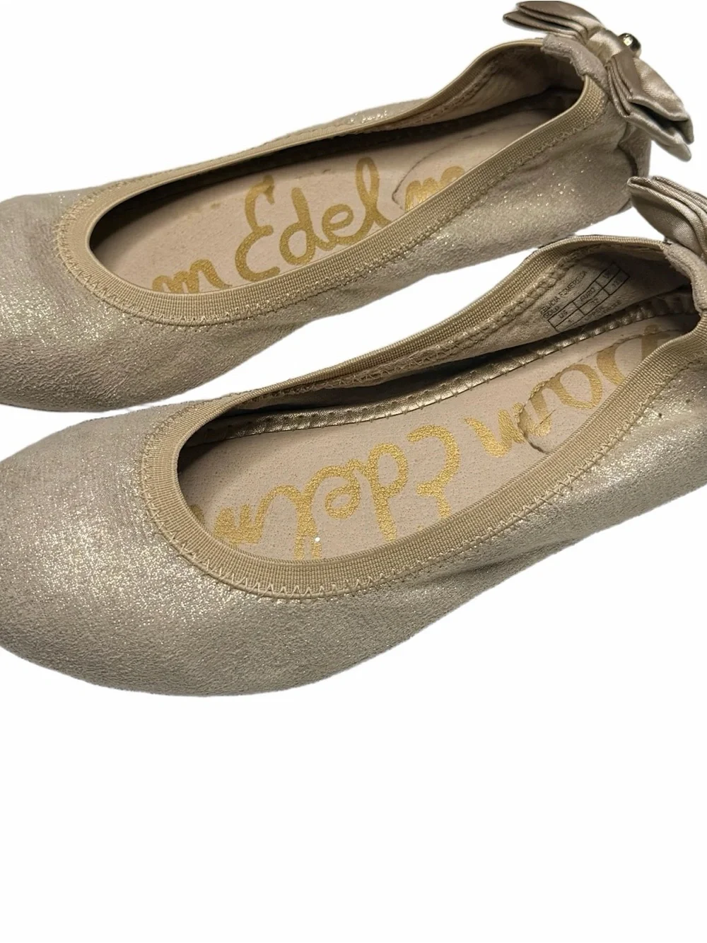 Sam Edelman Bow Back Ballerina Flats Champagne Gold Glitter
